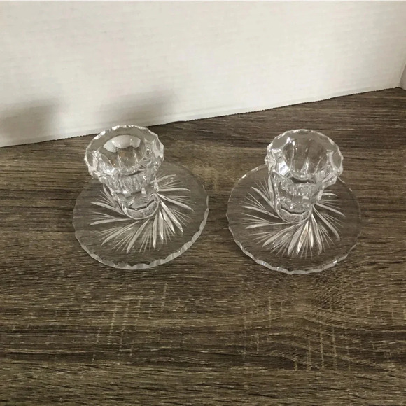 Vtg Pinwheel Glass Candlestick Holders - Picture 1 of 13